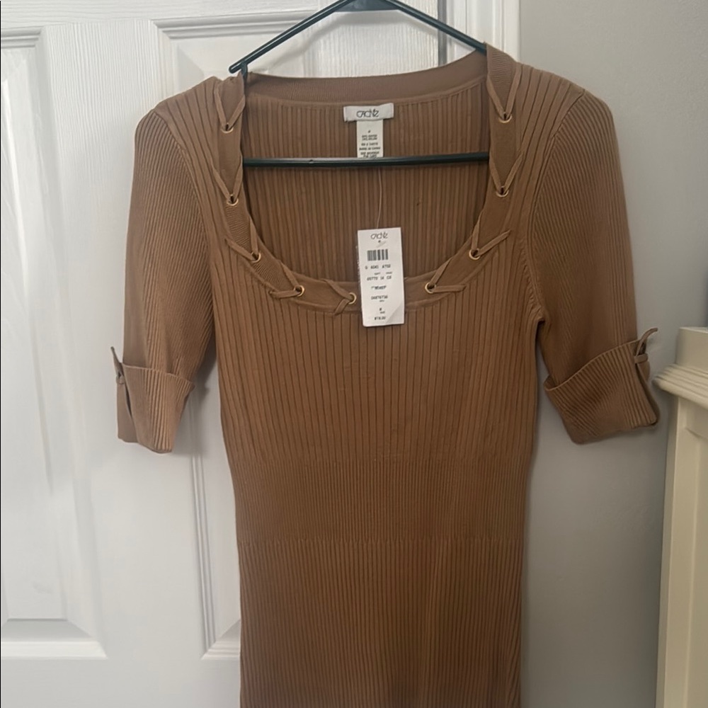 Cache Ribbed Tan Top
